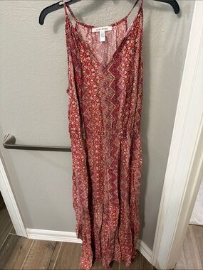Red Printed Maxi Dress with Spaghetti Straps
